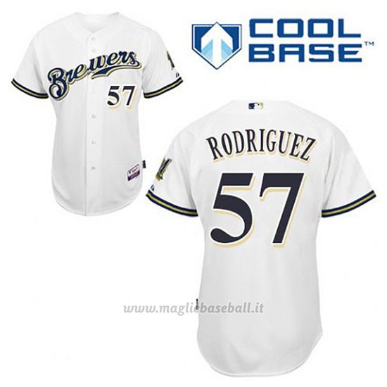 Maglia Baseball Uomo Milwaukee Brewers Francisco Rodriguez 57 Bianco 1ªCool Base